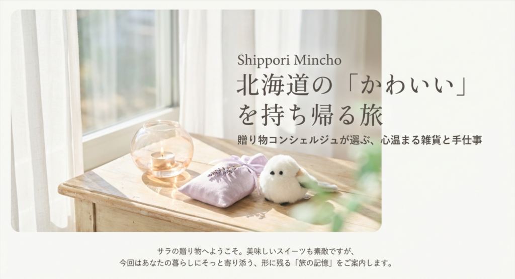 「北海道の『かわいい』を持ち帰る旅」というタイトル文字と、おしゃれな雑貨のイメージ画像。