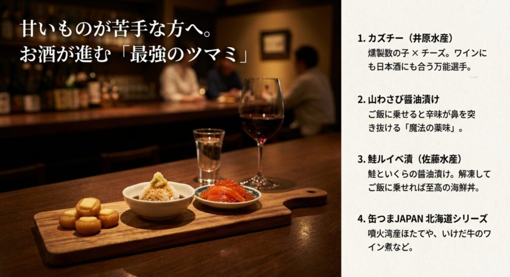 甘くないおつまみや海産物を探す