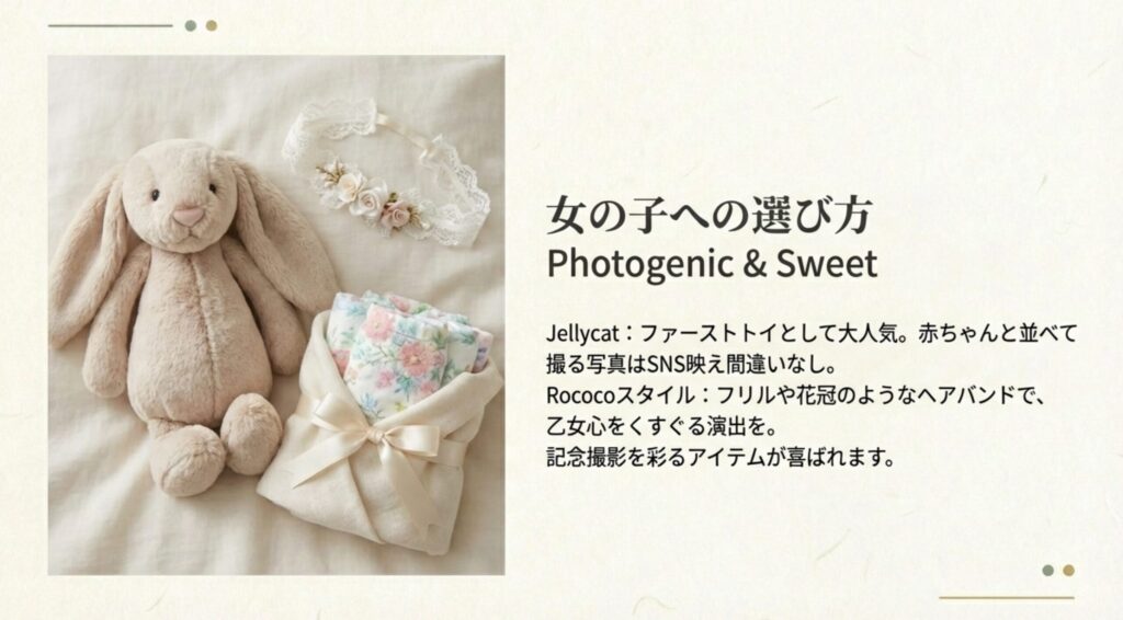 ジェリーキャットのうさぎのぬいぐるみと花柄のおくるみ。女の子向けギフトの定番