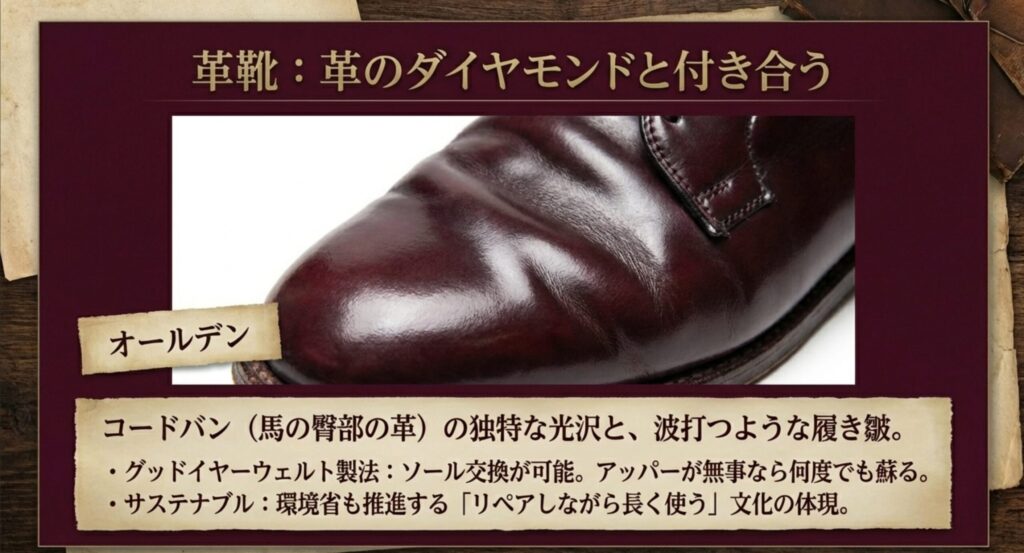 革のダイヤモンド：オールデンのコードバンシューズ