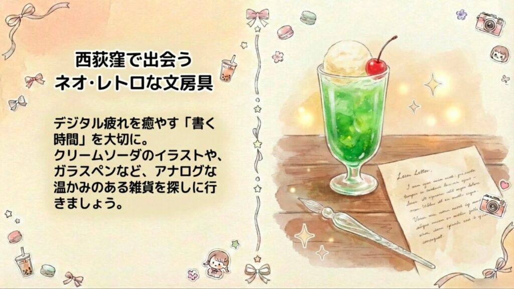 西荻窪のガラスペンやレトロな文房具のイメージイラスト