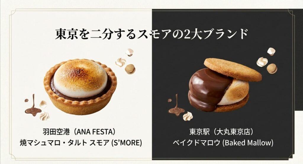 東京スモアの2大派閥：羽田空港のタルトタイプと東京駅のサンドタイプ