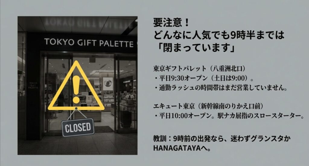 東京ギフトパレットは9時半オープンのため早朝利用には注意が必要
