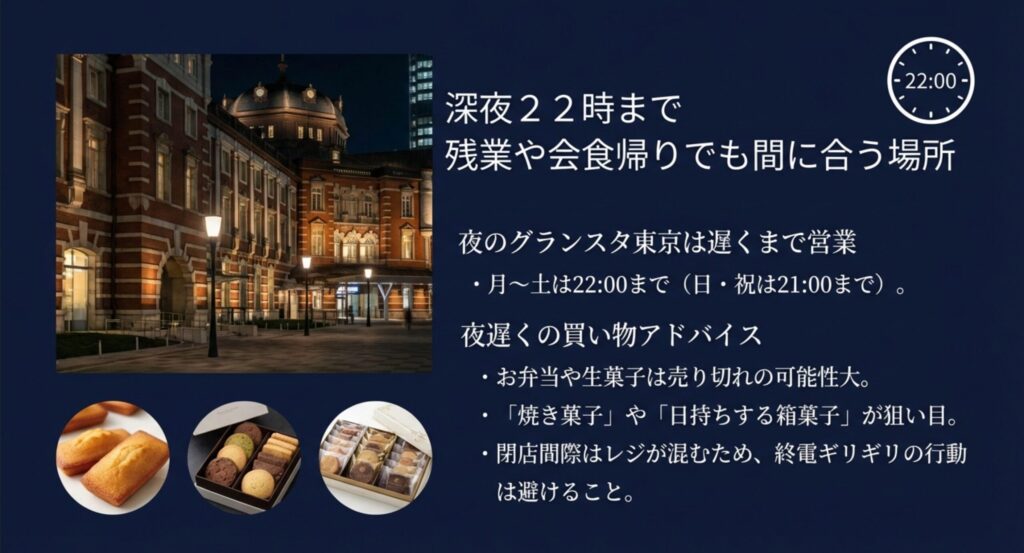 夜22時まで営業しているグランスタ東京の時計イメージ