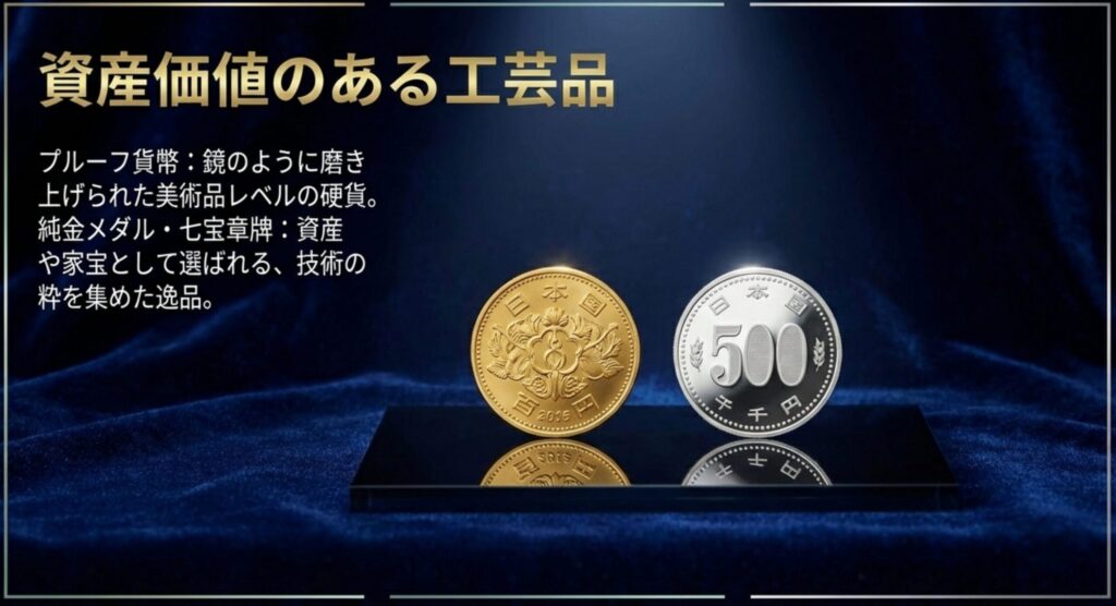 美術品レベルのプルーフ貨幣や純金メダルは資産価値も高い