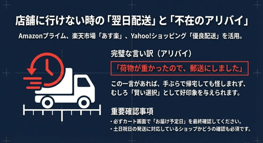翌日配送通販を使った買い忘れのアリバイ工作