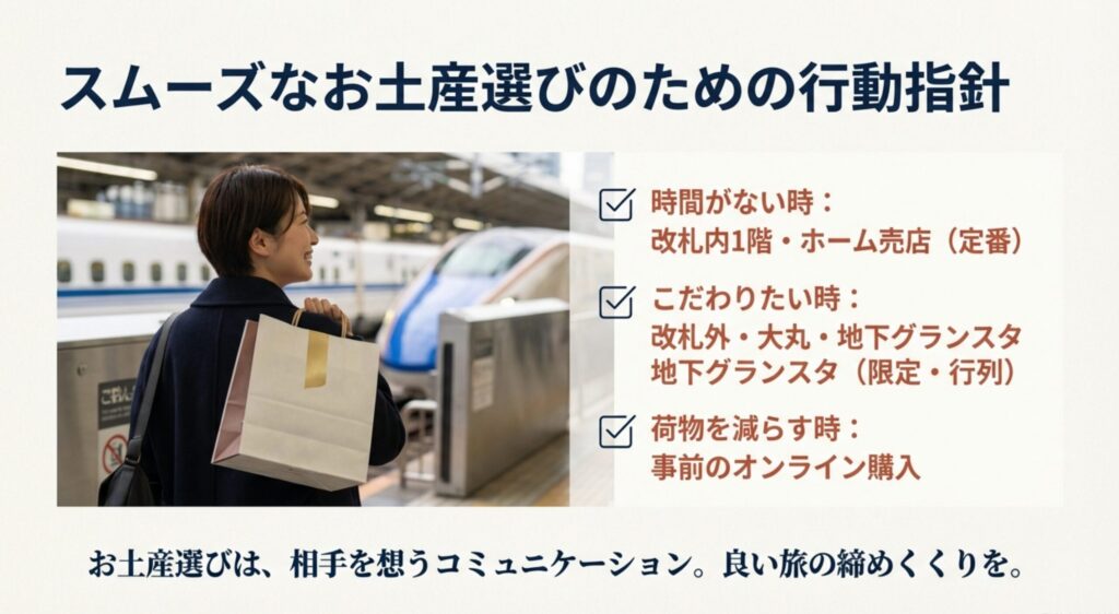 東京駅新幹線乗り場で迷わずお土産を買うための結論
