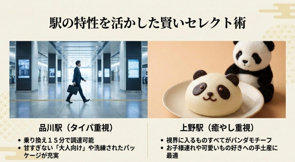 品川駅と上野駅のお土産選びの特徴比較