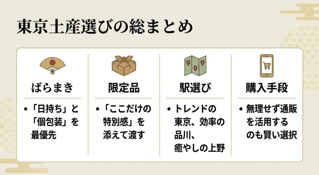 東京土産選びのポイント総まとめチャート