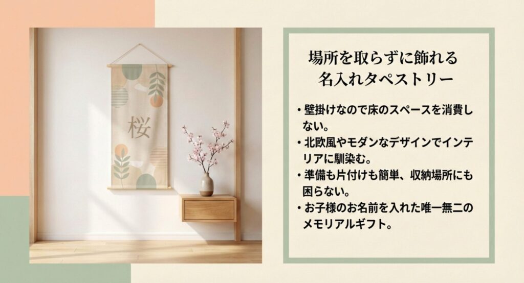 桜と省スペースな名入れタペストリーのイメージ画像