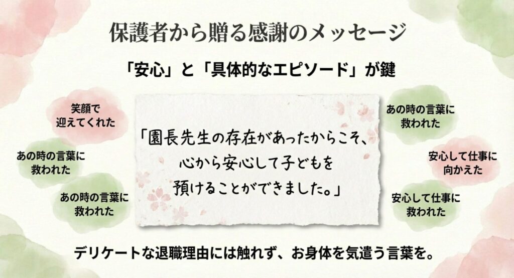 保護者から園長先生へ贈る安心と具体的なエピソードを交えた感謝のメッセージ