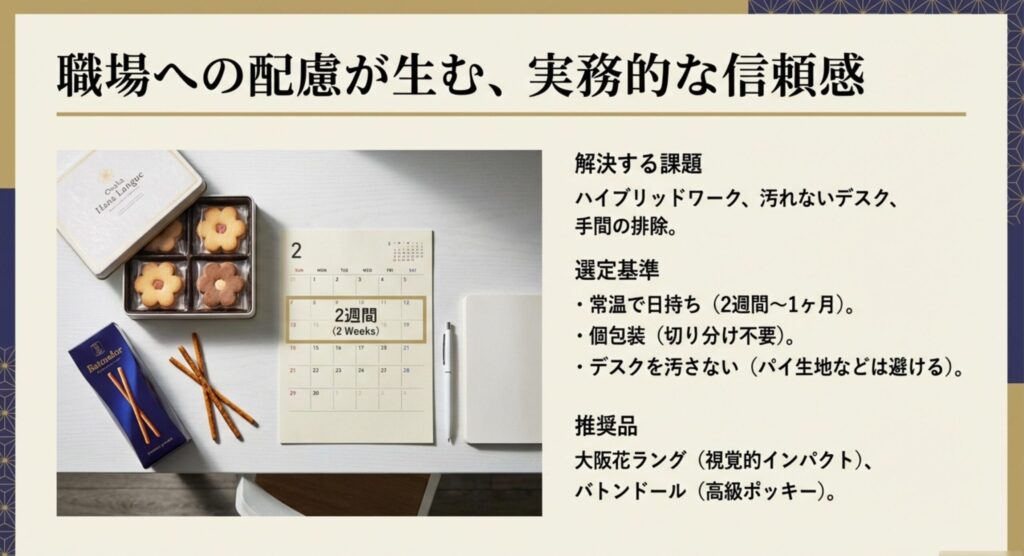 職場への配慮が生む実務的な信頼感と手土産選び
