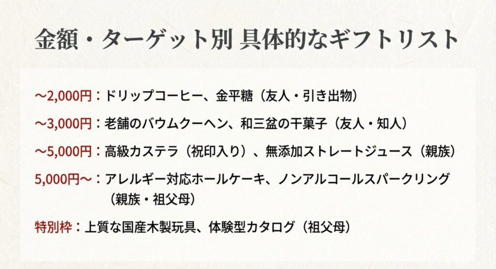 金額ターゲット別具体的なギフトリスト