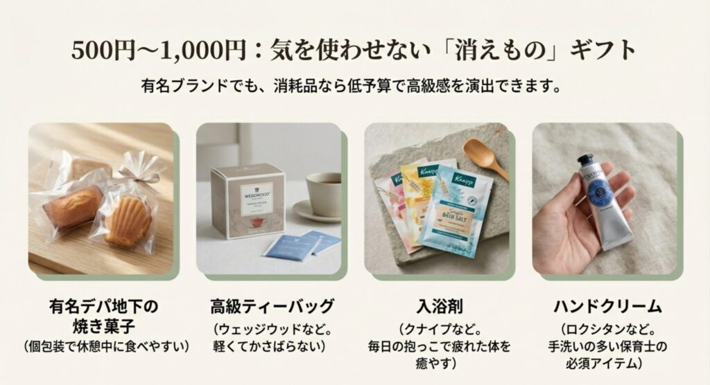高級ティーバッグやバスソルトなど、気を遣わせないプチギフトの例