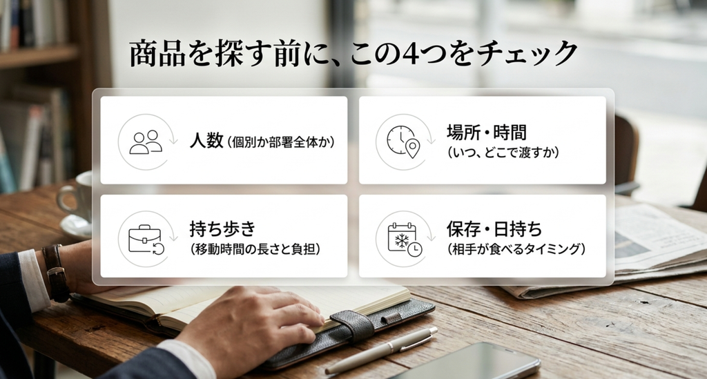 大阪ビジネス手土産を選ぶ前に人数・渡す場所と時間・持ち歩き・保存と日持ちを確認