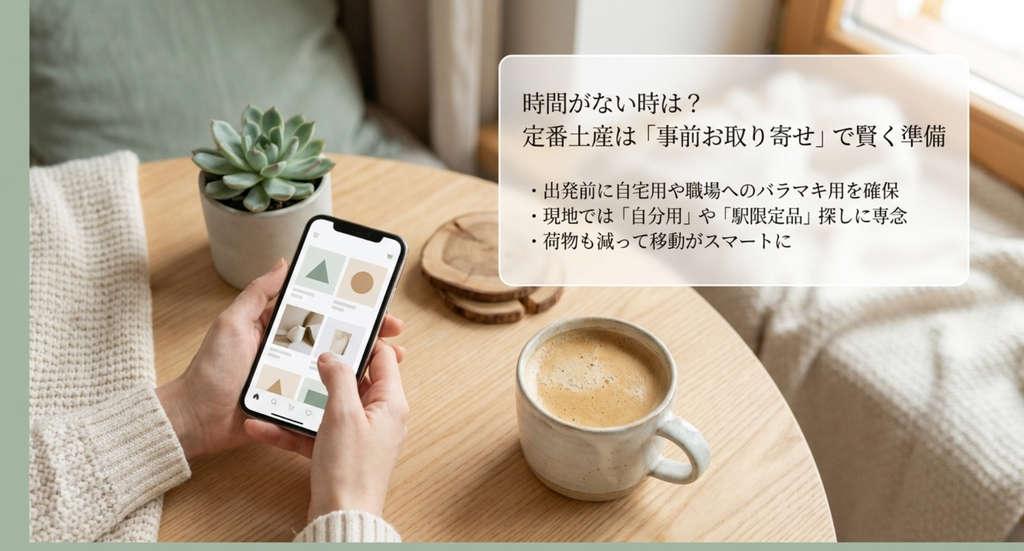 東京駅でお土産を買う時間がない場合は定番土産を事前に通販で用意し現地では限定品や自分用を探す