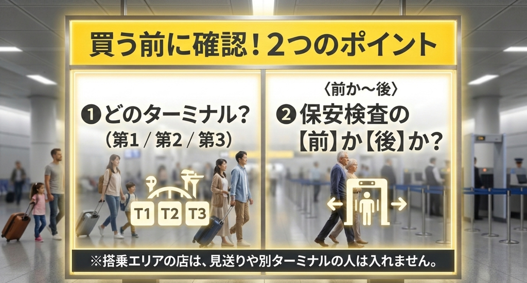 羽田空港でお土産雑貨を買う前にターミナルと保安検査前後を確認する2つのポイント