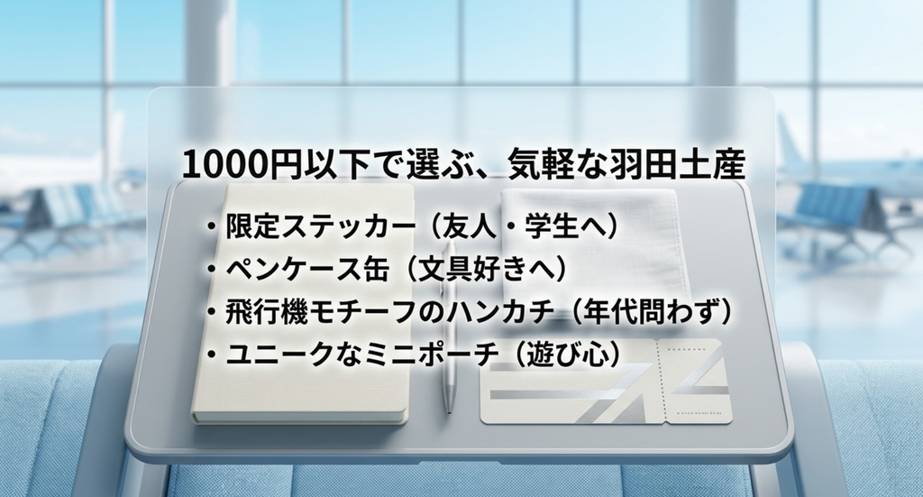 限定ステッカー・ペンケース缶・飛行機モチーフのハンカチ・ミニポーチなど1000円以下で選べる羽田空港のお土産雑貨