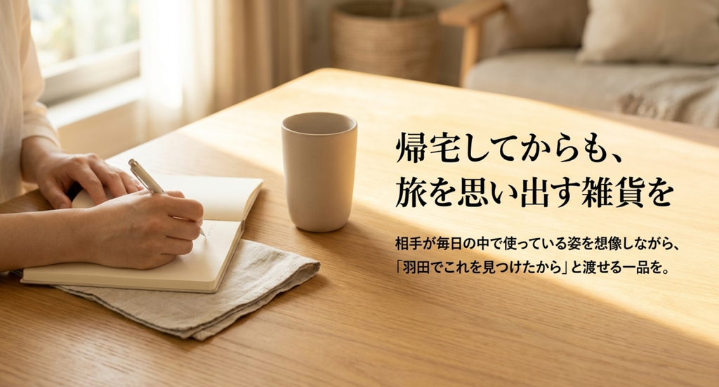帰宅後も旅を思い出せる羽田空港のお土産雑貨を相手の普段使いまで想像して選ぶというまとめスライド