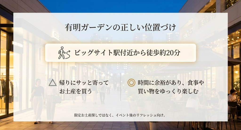 有明ガーデンは東京ビッグサイトのお土産購入後に時間に余裕があるとき利用する選択肢