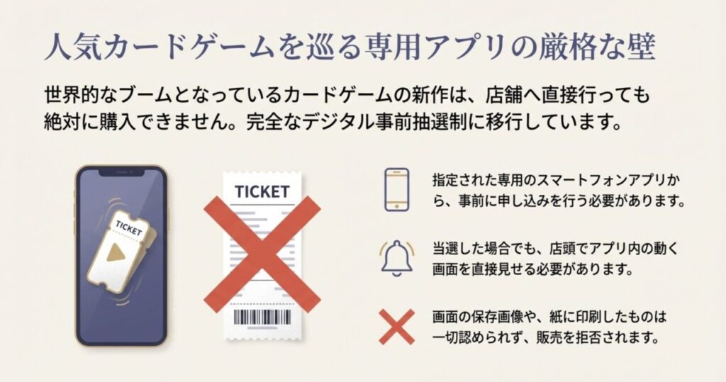 ポケモンカードゲーム等人気商品のLINEアプリ事前抽選システム