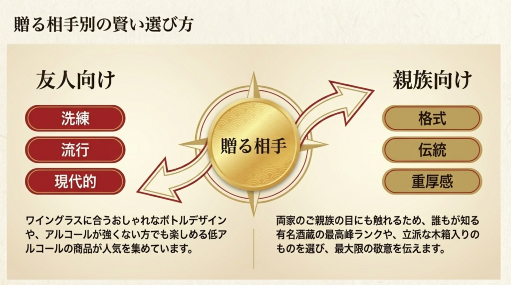 友人向けのおしゃれな日本酒と親族向けの格式高い日本酒の選び方