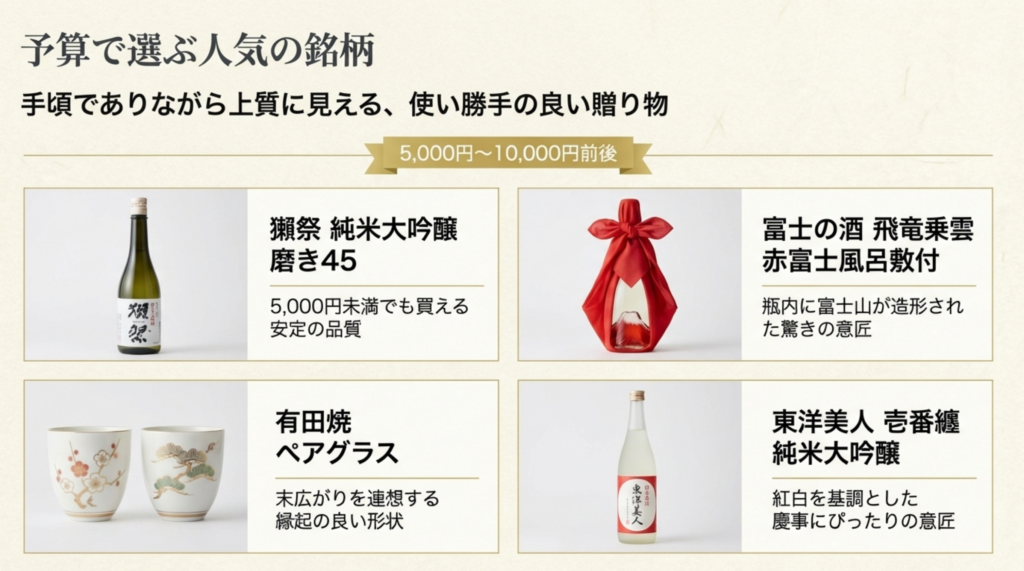 赤富士の風呂敷包みなど予算で選ぶ使い勝手の良い日本酒
