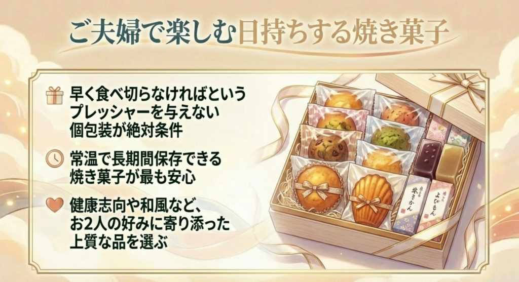 ご夫婦で楽しむ日持ちする焼き菓子 プレッシャーを与えない個包装が絶対条件