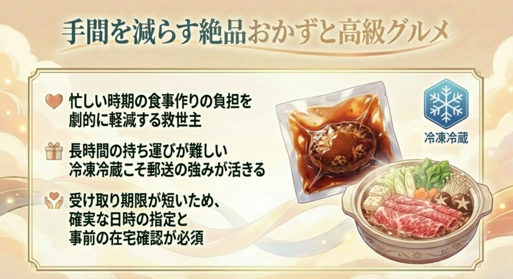 手間を減らす絶品おかずと高級グルメ 冷凍冷蔵で郵送の強みを活かす