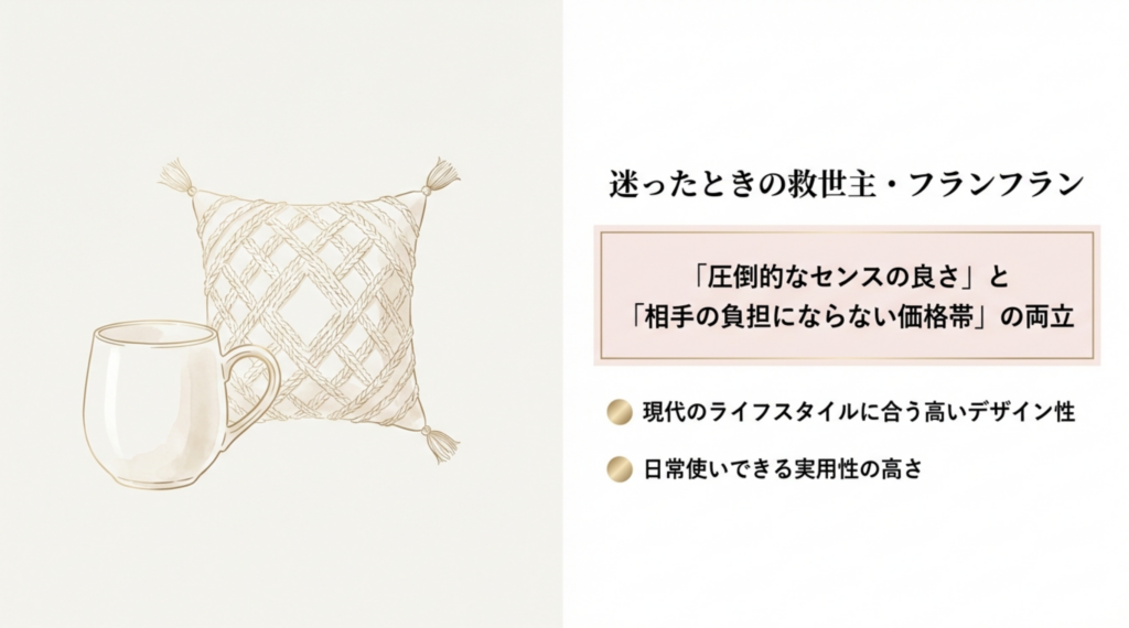 フランフランのマグカップとクッションのイラスト