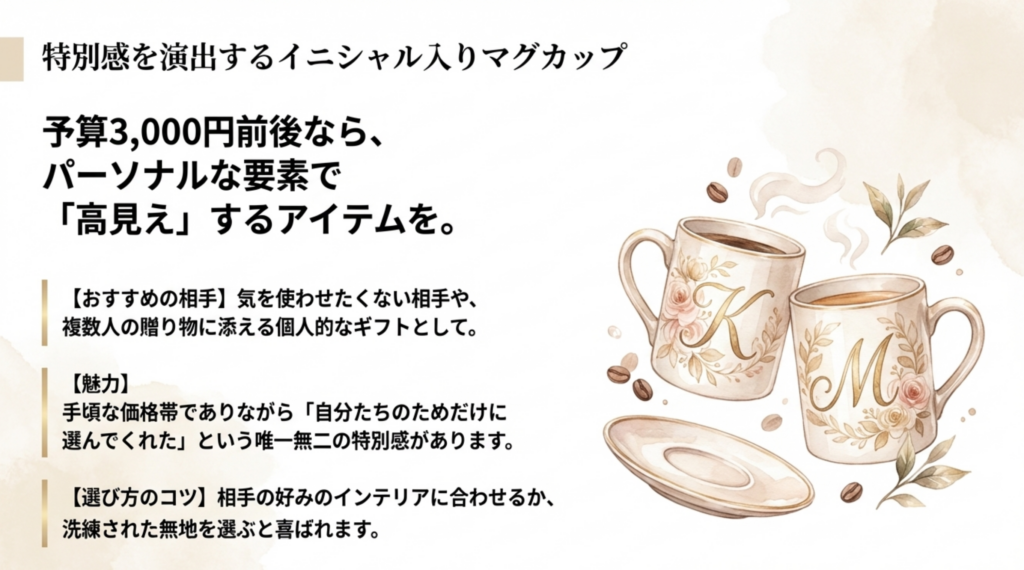 イニシャルKとMがデザインされたおしゃれなペアマグカップ