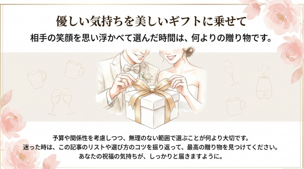 ギフトボックスを開ける新郎新婦のイラスト