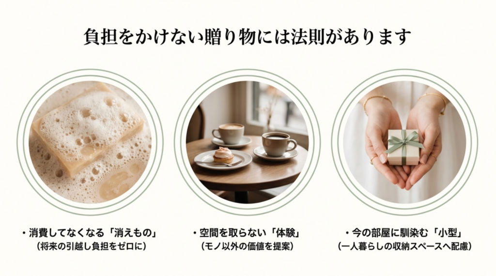 負担をかけない贈り物3つの法則（消えもの・体験・小型）