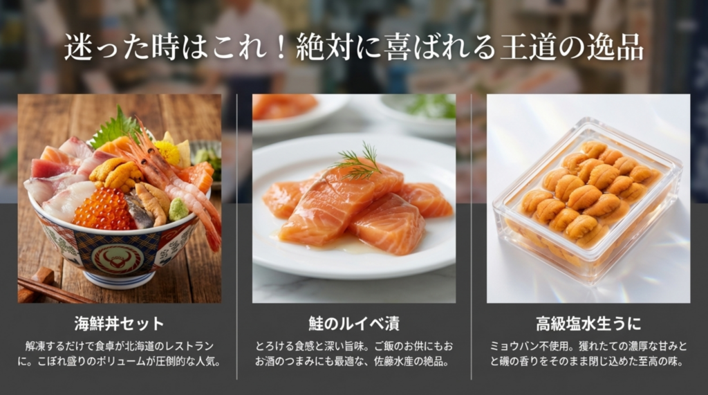 海鮮丼やいくら、鮭など王道の人気海鮮お土産