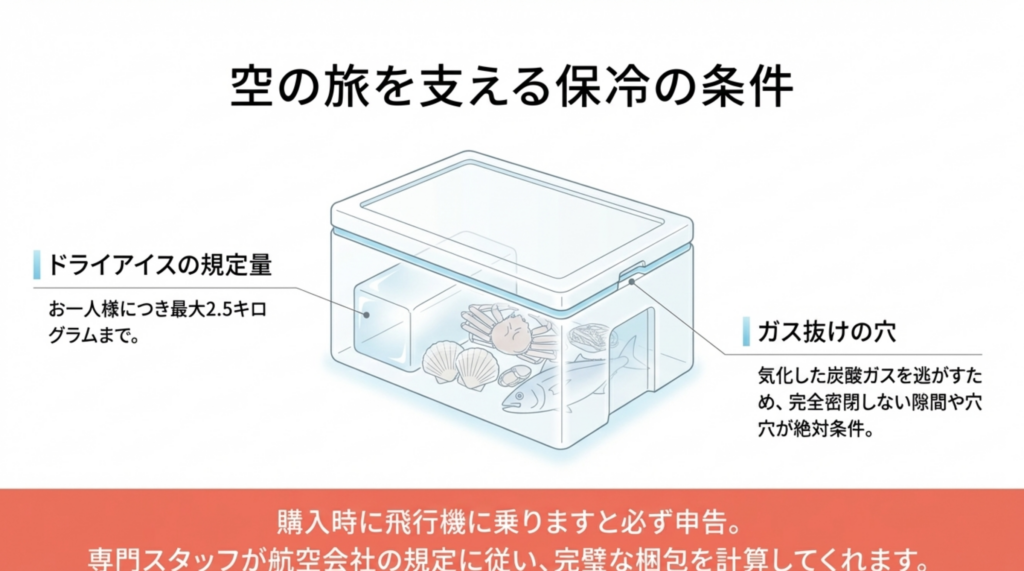 ドライアイスの規定量やガス抜けの穴など飛行機持ち込みの注意点