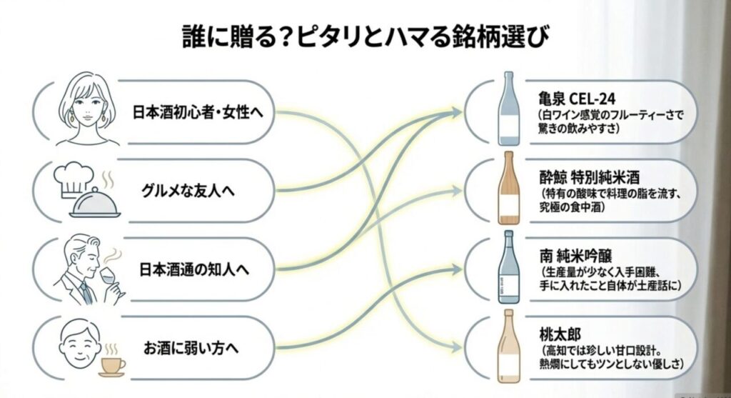 女性や日本酒初心者、通な友人など贈る相手に合わせた高知の地酒銘柄
