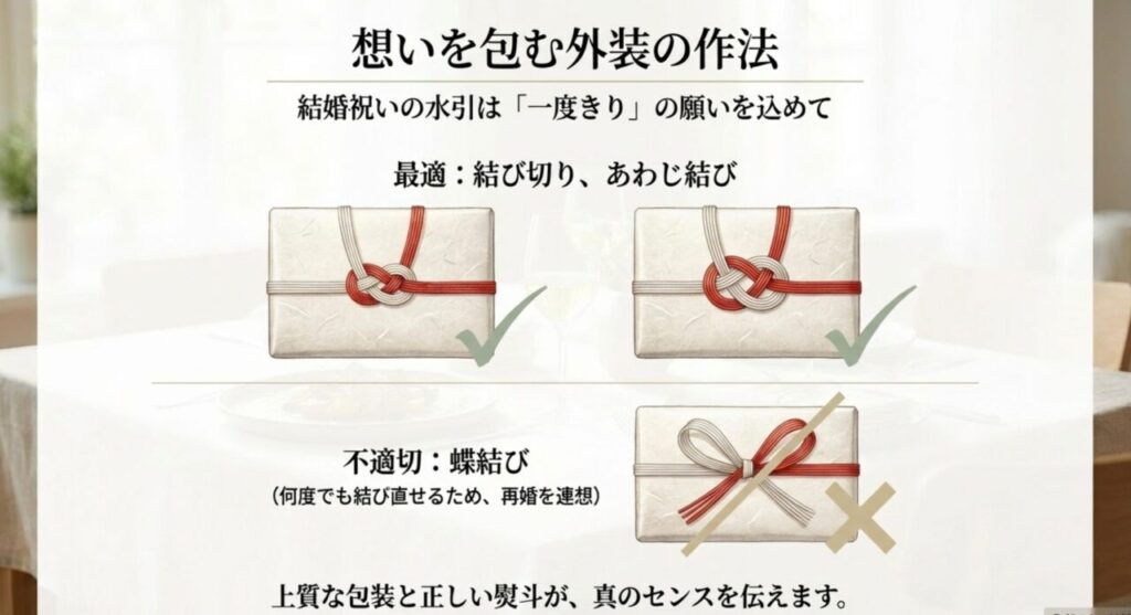 結び切りやあわじ結びなど結婚祝いの正しい水引