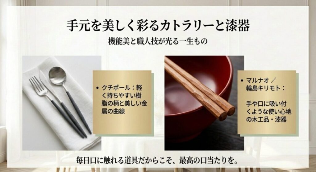 クチポールや八角箸など手元を美しく彩る道具