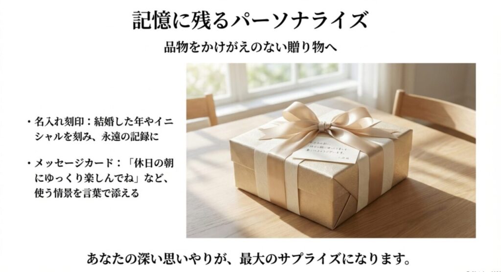 メッセージカードを添えた美しい結婚祝いのラッピング