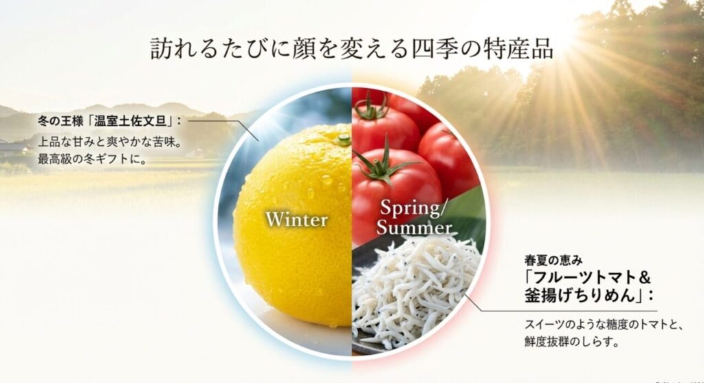 温室土佐文旦やフルーツトマトなど、季節ごとの特産品