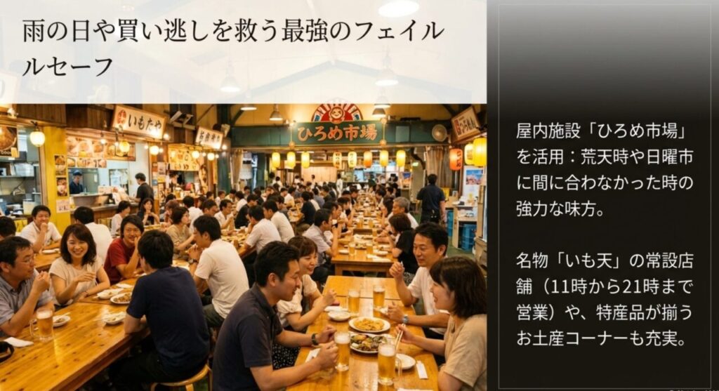 雨天時にも便利ないも天常設のひろめ市場