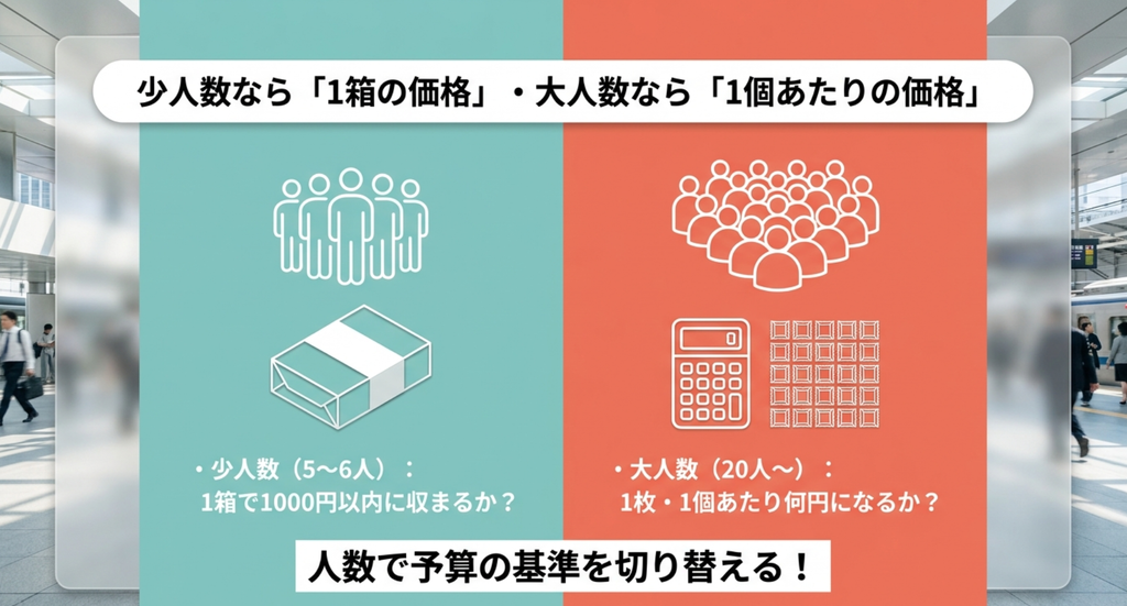 大阪のばらまき土産は少人数なら1箱の価格、大人数なら1個あたりの価格を基準に予算を考える