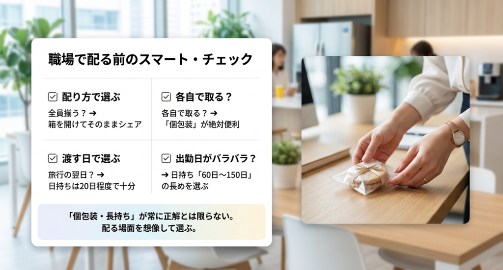 職場で大阪土産を配るときは個包装の必要性や渡す日、出勤日の違いを考えて選ぶ