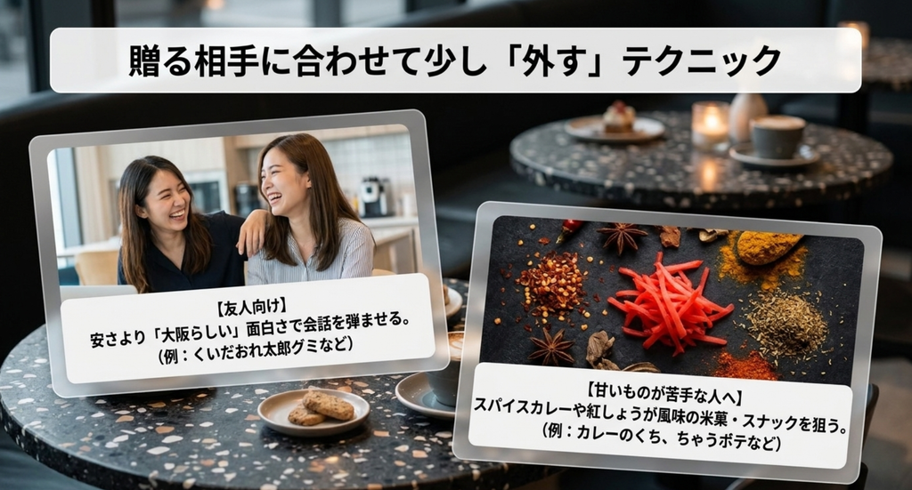大阪のばらまき土産は友人なら大阪らしい面白さ、甘いものが苦手ならスパイスや紅しょうが風味など相手に合わせて選ぶ