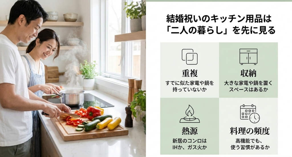 結婚祝いのキッチン用品を選ぶ前に重複・収納・熱源・料理頻度を確認するポイント