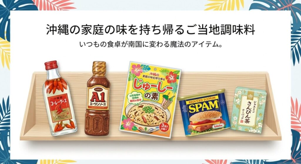 コーレーグースやA1ソース、スパムなどのご当地調味料