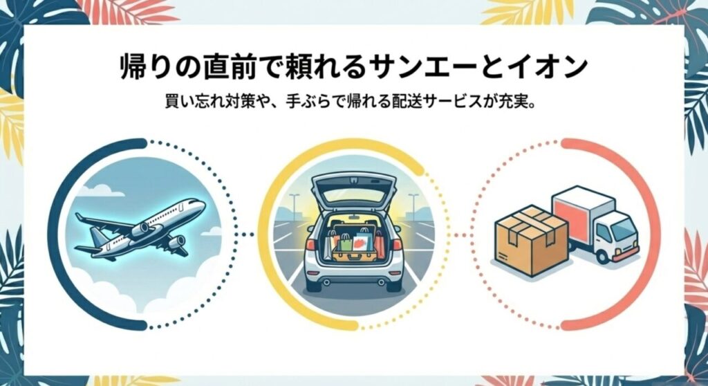 車のトランクへの積み込みと手ぶら配送サービスのイラスト