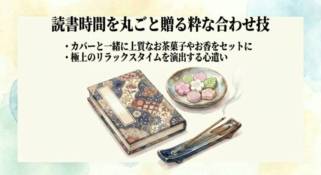 ブックカバーと和菓子・お香を合わせた粋な贈り物