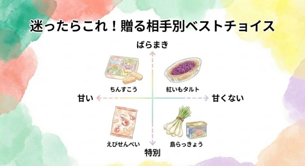 ばらまき、甘い、甘くない、特別など贈る相手別ベストチョイス