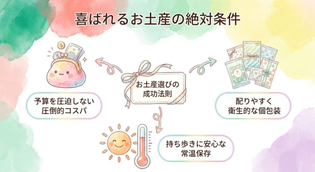 お土産選びの成功法則:圧倒的コスパ、常温保存、個包装